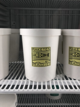 Ben El Halawany a.k.a. El Bebbe Grande Sticker for Raketen Radio on a ice cream container by Ben El Halawany