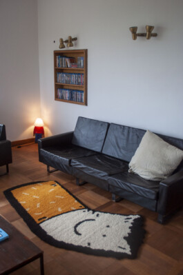 Ben El Halawany a.k.a. El Bebbe Grande Cigarette bud carpet, handmade from wool, in a livingroom. Ben el Halawany a.k.a. El Bebbe Grande